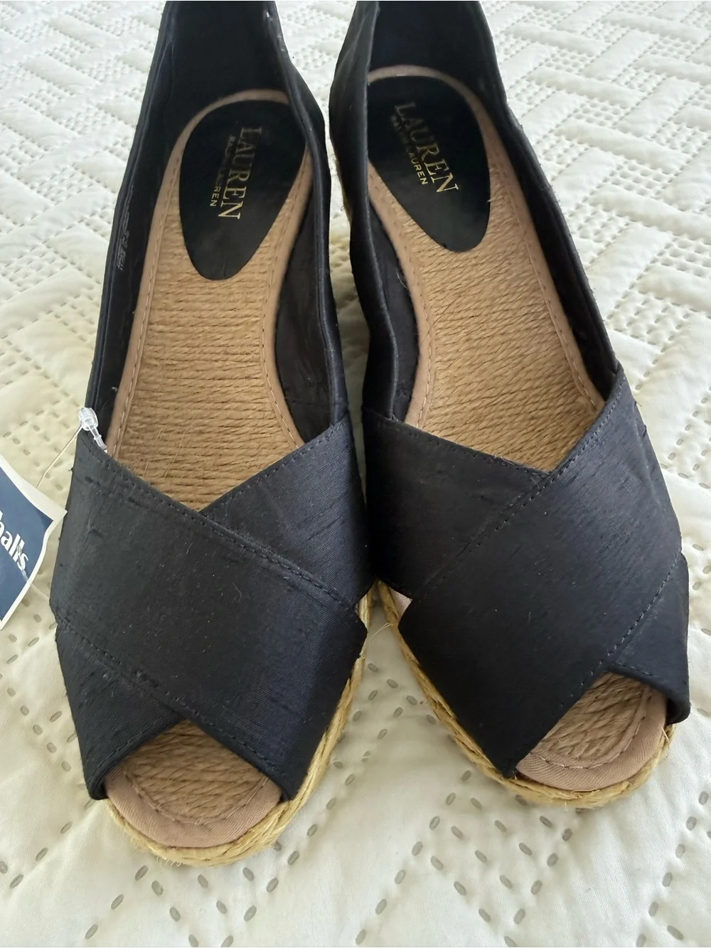 Lauren Ralph Lauren Black Peep-Toe Espadrille Flats